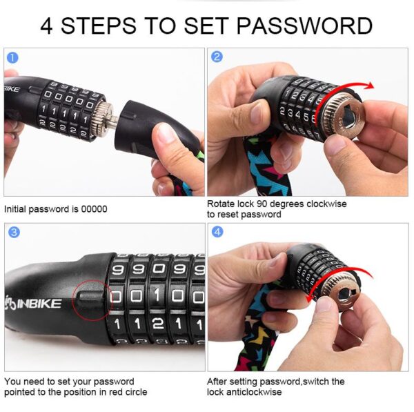 INBIKE 5 Digit Password Bike Chain Lock